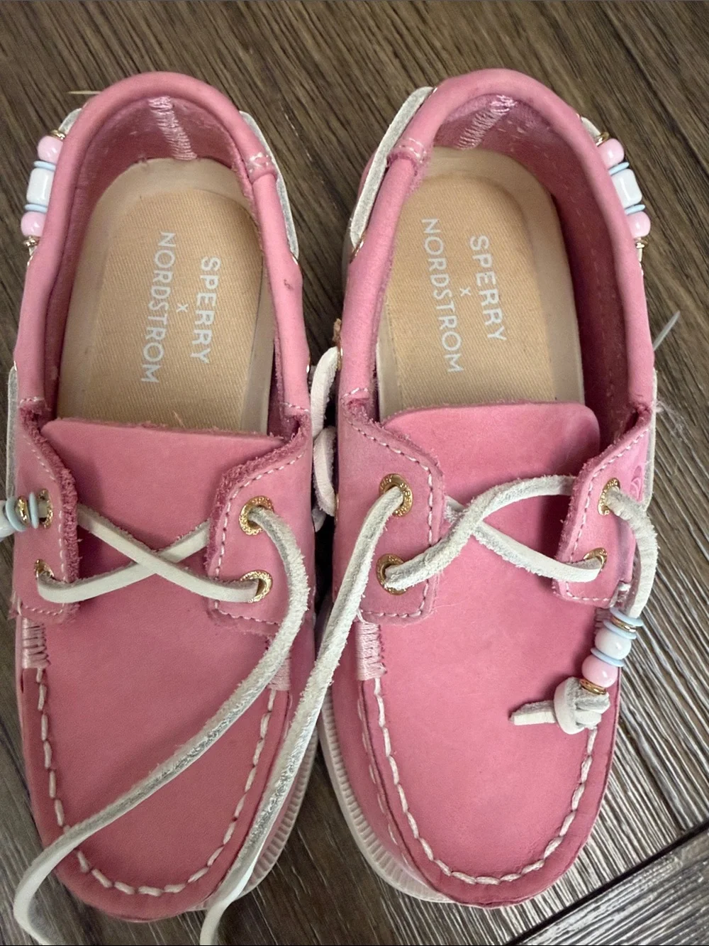 Sperry Girls Pink Beaded Lace Moccasins